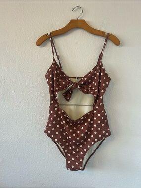 Reformation Tropicana Polka Dot Cutout One-Piece Swimsuit - Brown Size M